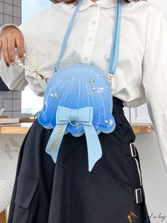 Bird in Bag - Japanese-Style Jellyfish-Shaped Crossbody Bag with Bow Decoration, Versatile Single Shoulder Cool Bag Design, Blue Satchel Shoulder Bag For Party, Blue Shoulder Bag With Adjustable Strap For Party, Blue Handheld Shoulder Bag With Adjustable Strap, Blue Large Capacity Shoulder Bag For Parties, Trendy Blue Shoulder Bag For Gift, Light Blue Pouch Bag As Gift, Light Blue Pouch Bag For Gift, Handheld Blue Shoulder Bag With Detachable Strap