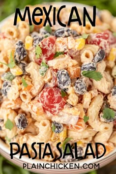 mexican pasta salad in a bowl with the title above it