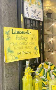 a store front with lemonade products on display