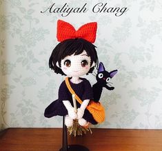 there is a crocheted doll with a cat on her lap and the caption says, always change