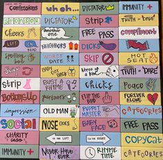 a collage of different types of words and phrases on colored papers with arrows pointing in opposite directions