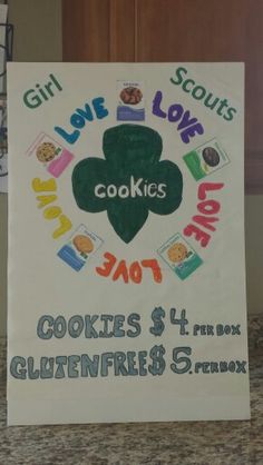 Cookie booth poster made by my daughter and husband! Daisy Girl Scouts, Cookie Time, Daisy Girl, Girl Scout Cookies