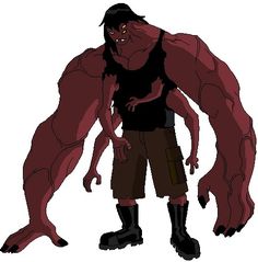 an animated image of a man with large legs and big arms, standing in front of a white background