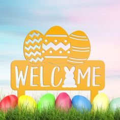 Easter Welcome Metal Yard Stake Easter Yard Art, Welcoming Sign, Easter Outdoor, Lawn Ornaments, Outdoor Garden Decor, Whimsical Design, Outdoor Settings, Easter Decorations, Yard Art