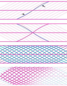 three different lines that have been drawn with colored pencils and are in the same direction