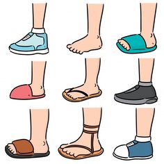 different types of footwear for people with feet and ankles, all in different colors