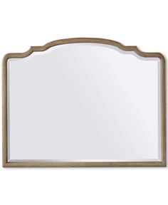 a wooden frame mirror on a white wall with a light brown border around the edge