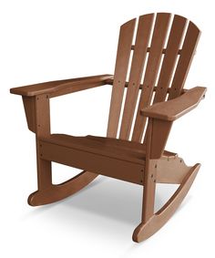 a brown wooden rocking chair on a white background