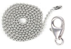 a ball chain is shown next to a hook and eyelet with the clasp on it