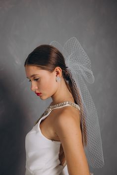 A stylish and extravagant hair accessory, in this you will not remain without attention. It will perfectly complement your image at a wedding or a party. There are several shades of mesh, choose from the list. Netting bow for hair, handmade. The bow is fixed with hair clip.  The material is French netting .  the length of the bow tails 14in (35cm), Width bow - 12 in (30cm). Wedding Reception Hairstyles, Bow For Hair, Reception Hairstyles, Tulle Hair Bows, Beautiful Veil, Girl Hair Accessories, Long Veil, September Wedding, Wedding Bows