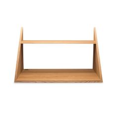 an empty wooden shelf on a white background