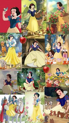 many different pictures of snow white and the seven dwarfs