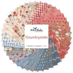 an assortment of fabric samples with the words countryside printed on them in different colors