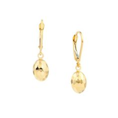 14K Yellow Gold Mirror D/C Egg Shaped Dangle Lever-Back Earrings - Women. A classic piece of jewelry that will never go out of style, these D/C (Diamond Cut) lever-back earrings are perfect for special occasions or for everyday wear. Versatile, they can be worn with a wide variety of outfits and add a touch of elegance and glamour to any look. Their unique appearance will diversify your jewelry collection and set you apart from the crowd. A lever backing gives this earring a secure fit. Size: on Earrings Women, Of Outfits, Egg Shape, Yellow Gold Earring, Gold Mirror, Diamond Cut, Go Out, Out Of Style, Women's Earrings