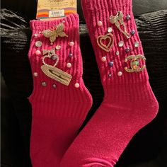 This Is A Beautiful Pair Of Custom Made Junk Socks Made With Eye Catching Designs Very Cute And Fashionable Junk Socks With Charms, Y2k Accesorios, Junk Socks, Bling Socks, Swag Era, 2013 Swag Era, Slouch Socks, Diy Socks, Glute Workout