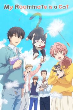 an anime group with cats in the sky