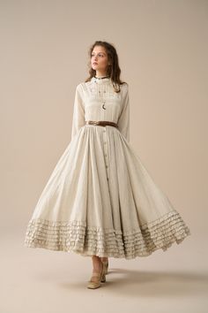 Step back in time with our Victorian Style Skirt, where every stitch reflects exceptional craftsmanship. Revel in the elegance of this skirt adorned with a graceful flare that flows seamlessly as you walk or dance, creating a captivating presence at the Renaissance Festival or any historical event.  You'll be pleased with these ruffles. Why not pair it with a simple, casual blouse and let this skirt be the focal point of your look. 【Fabric】 100% linen. 220g/gram. thick weight. It is washed with Spain 1800s Fashion, 1880s Outfits, 1890 Russian Fashion, Western Victorian Fashion, Victorian Summer Outfit, 1900 Womens Fashion, Flowing Skirt Reference, Modern Midevil Outfits, Peasant Sims 4 Cc