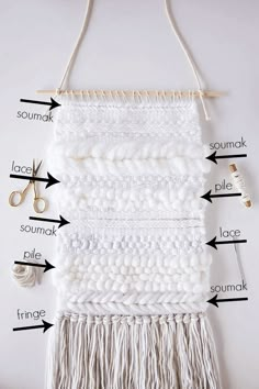 the instructions for how to make a macrame wall hanging with yarn and scissors