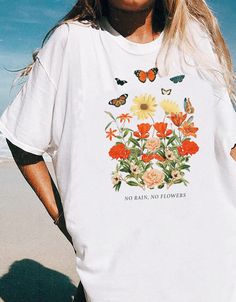 No rain, no flowers vintage inspired graphic t-shirt featuring flowers and butterfly graphics #graphictee #vintagetee No Rain No Flowers, No Rain, Easy Style, Looks Style, Looks Vintage, Outfits Casuales, Look Cool, White T, Passion For Fashion