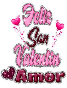 the words hello san valentine's day are in pink and silver letters with hearts on them