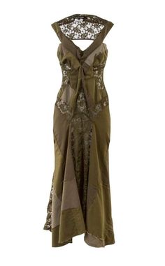 Junya Watanabe Deconstructed Army Green Sleeveless Lace Patch-Work Gown Dresses Junya Watanabe Gown Green, Lace Panel Dress, Slim Aarons, Dresses Green, Green Gown, Green Dresses, Italian Villa, Panel Dress, Junya Watanabe