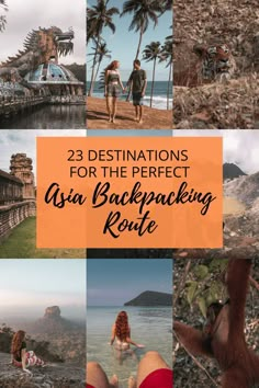 the back cover of an asia backpacking route with images of people and animals on it