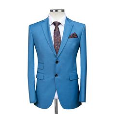 Package Includes: 1 x Jacket  - 1 x Pant

Andre Emilio presents the perfect light blue 2 piece suit, tailored from 120s fabric with silk lining for unmatched comfort and style. Order now and get free shipping.

 	Fabric: 120s 
 	Lining Fabric: Silk
 	Pattern: Plain
 	Buttons: Regular
 	Construction: Half Canvas
 	Seasonality: All Season
 	Jacket: Notch Lapel, 2 Flap Pockets, 2 Button Closure
 	Trouser: Flat front, 2 Back Pockets, Zip Closure Graduation Suits, Suits Prom, Purple Suits, Silk Pattern, Wedding Suits Groom, 2 Piece Suit, Green Suit, Work Suits, Prom Suits