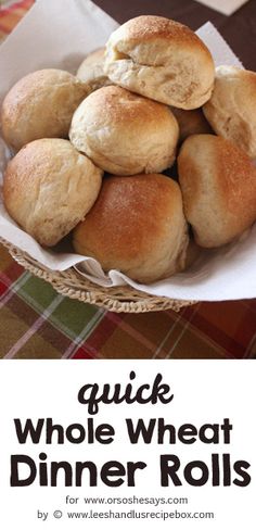 a basket full of whole wheat dinner rolls