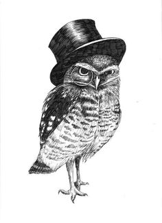 an owl wearing a top hat and glasses