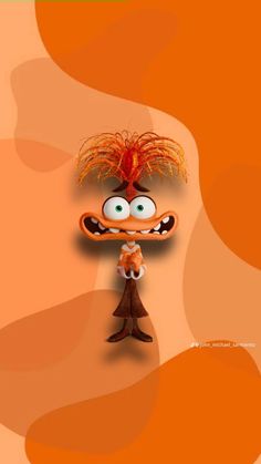 a cartoon character with an orange background