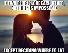 a man and woman kissing in front of the ocean with text that reads if two people love each other, nothing is impossible