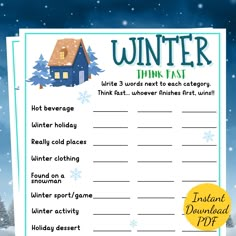 a printable winter think list for kids