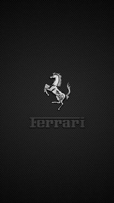 the ferrari logo is shown on a black background with silver letters and an image of a horse