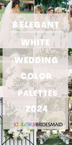 wedding color palettes for the bride and groom, with text overlaying them