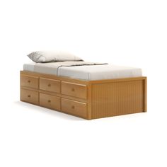 Acadia Cottage Storage Bed with 6 drawers one one side, pictured in autumn finish with bead board end. Cottage Storage, Corner Loft, Walk Up Apartment, Bookcase Styling, Queen And King, Teen Bedroom Furniture, Wood Bed Frame, Wood Bed, Furniture Showroom