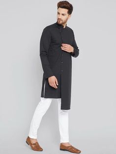 Designer men asymetric black kurta pajama. It is a long indian shirt widely wore in formal occasions Black Cotton Sherwani With Long Sleeves, Black Cotton Sherwani Straight Kurta, Black Cotton Sherwani With Straight Kurta Shape, Black Cotton Straight Kurta, Long Cotton Kurta For Eid, Black Cotton Long Sleeve Kurta, Fitted Cotton Sherwani With Straight Kurta, Black Long Sleeve Kurta For Diwali, Cotton Long Kurta For Festivals