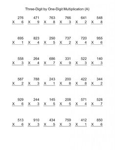 the three digit by one digit multiplication worksheet is shown in this image