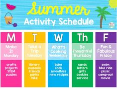 the summer activity schedule for kids with pictures and words to help them learn how to use it