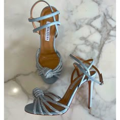 Aquazzura Celeste 105 Crystal Embellished Heeled Sandals Sz 38 Aquazzura Shoes Fit True Size- Us Size 8 New In Original Box +Dust Bag Retail $1450 Color - Pastel Blue Sold Online Aquazzura Wedding Shoes, Aquazurra Heels, Shoes For Women Heels, Dark Blue Heels, Heel Shoes For Women, Cross Strap Sandals, Aquazzura Heels, Aquazzura Shoes, Fashion Shoes Heels