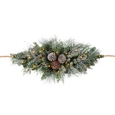 a christmas garland with pine cones and lights