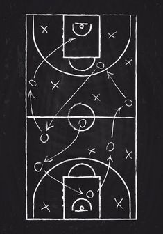 a chalkboard drawing of a basketball court