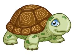 a cartoon turtle with blue eyes and brown shell