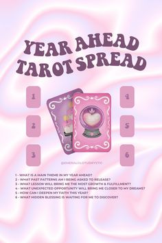 an advertisement for the year ahead tarot spread