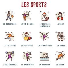 the different types of sports in french are shown on this page, and it's important