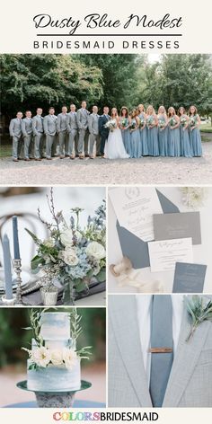 a collage of photos with blue and white wedding colors