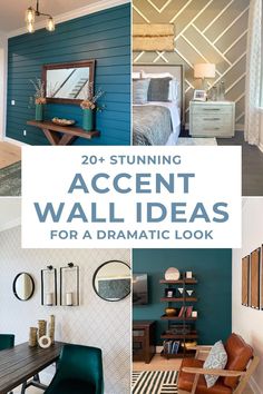 a collage of photos with the words 20 stunning accent wall ideas for a dramatic look