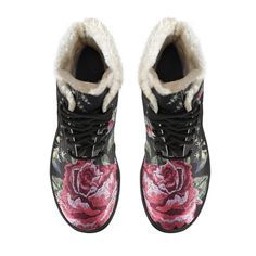 These red rose floral pattern faux fur leather boots are perfect for any hippie at heart. Featuring a vibrant and eye-catching floral design, these boots embody the free-spirited and bohemian style of the 1960s. The faux fur lining adds an extra touch of warmth and comfort, making them ideal for everyday wear during the colder months. Crafted from high-quality materials, these boots are both stylish and practical, making them a must-have for any hippie fashionista. Whether you're heading to a mu Cottagecore Forest, Hippie Boots, Lightweight Boots, Comfy Boot, Hippie Van, Animal Bones, Floral Prints Pattern, Forest Animals, The 1960s