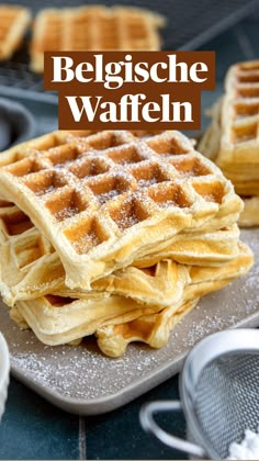 waffles are stacked on top of each other