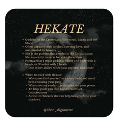 the poem hekate is written in gold on a black background with clouds and stars