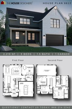 two story house plan with three car garages and an open floor plan for the first level